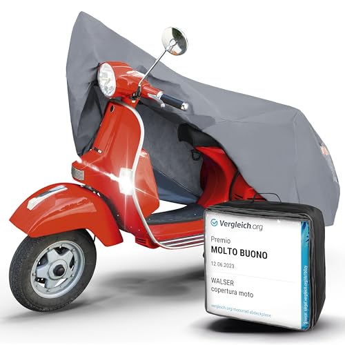 WALSER telo coprimoto S in robusto PVC, Premio Molto Buono* telo impermeabile, telo compatibile con vespa/scooter/motorino, moto, copertura moto per esterno, telo coprimoto grigio 185x90x110cm