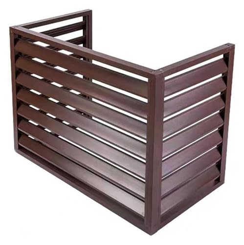 エアコン室外機カバー, ルーバー室外機カバー, アルミ合金製エアコンシャッタープライバシーフェンス、スクリーン3パネルフェンス、装飾植物スタンド(Brown,L110xW60xH80cm)