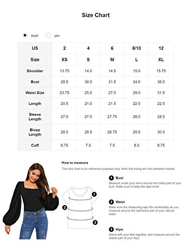 Romwe Women's Long Puff Sleeve Square Neck Slim Fit Crop Tops Blouse Sweatshirt Black Medium #TOP4
