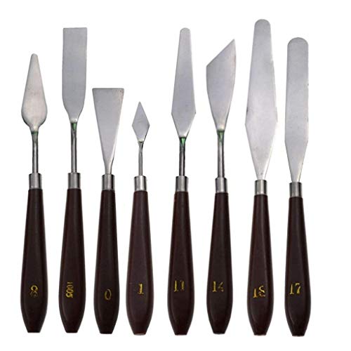 DerBlue Stainless Steel Artists Palette Knife Set,Spatula Palette Knife Painting Mixing Scraper,Thin and Flexible Art Tools for Oil Painting, Acrylic Mixing, Etc. (8pcs)