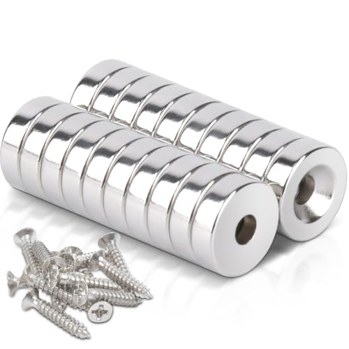 20 magneti al neodimio forti con foro 10 x 3 – 3 mm, magneti piatti, piccoli, da avvitare, rotondi, per frigorifero, lavagna magnetica, cucina, ufficio