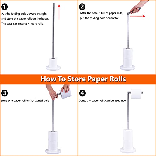 Toilet Paper Holder Stand 【2022 Upgraded】 -Free Standing Toilet Paper Holder With Heavy Marble Base And Brushed Nickel Sus304 Stainless Steel Pole #TOP6