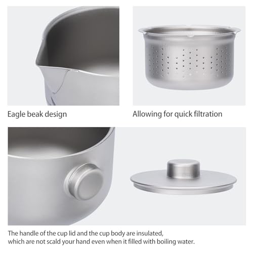 Théière en titane anti-brûlure Boundless Voyage double couche pour le camping