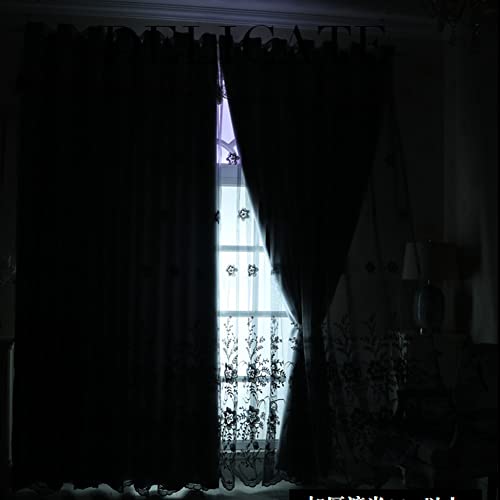 Curshimer Double Layer Blackout Curtains With Flower Embroidered Sheer Luxury European Mix Match Window Drape Grommet Curtain Attach Valance 1 Panel #TOP1