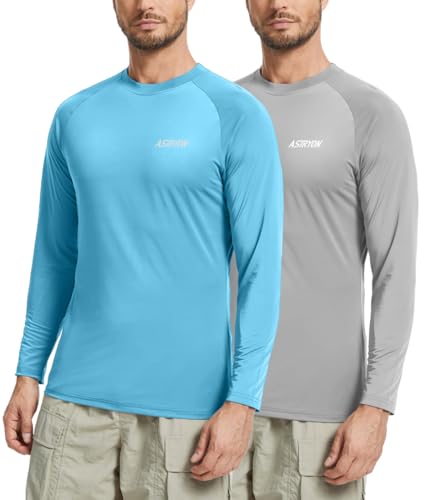 2 Pack Men’s Sun Protection Shirts UPF 50+ Long Sleeve Swim Rash Guard for Fishing, Running, Hiking, Fitness