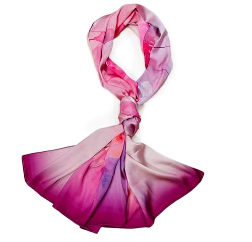 Image of Satin Silk Ombre Long Scarf for Women Lightweight Fashion Scarves in Print Floral Pattern (Blooming Roses)