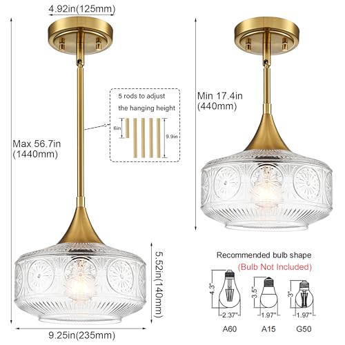 Image of DAYCENT Modern Gold Pendant Light 9-Inch Clear Glass Pendant Lighting