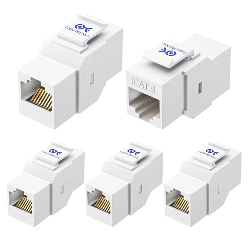 [UL Listed] Cable Matters 5-Pack 10Gbps Cat6 Keystone Coupler, RJ45 Keystone Jack Coupler/Ethernet Female to Female Modular Jack in White for Patch Panel, Wall Plate