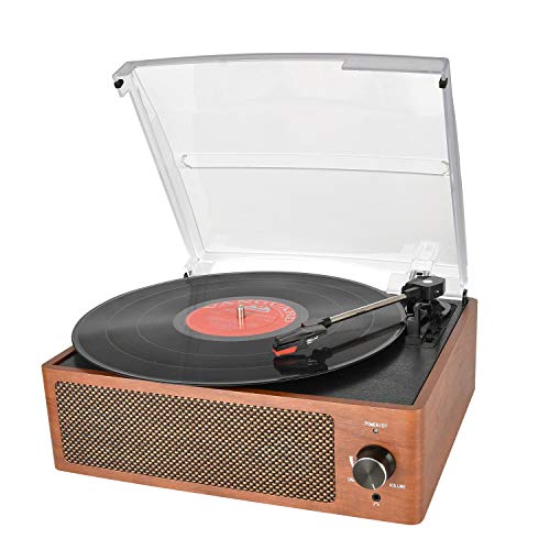 Bluetooth Record Player Belt-Driven 3-Speed Turntable, Vintage Vinyl Record Players Built-in Stereo Speakers
