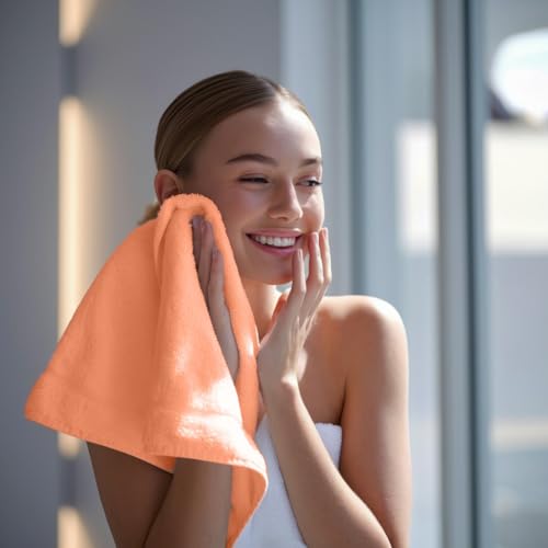 Image of Towel and Linen Mart 100% Cotton - 12 Pack Wash Cloth Set - Flannel Face Cloths, Highly Absorbent and Soft Feel Fingertip Towels (Coral, Pack of 12)