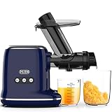Entsafter Slow Juicer, Fezen Kauender Entsafter mit Breitem Einfüllschacht, Obst-und Gemüsesaft-Testsieger, Sellerieextraktor mit Bürste, Leicht zu Reinigen, Rücklauffunktion, BPA-frei (Blau)