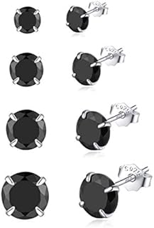 Shuxin Silver Stud Earrings for Women, 4 Pairs 925 Sterling Silver Zirconia Stud Earrings Set, Hypoallergenic Small Sleeper Cartilage Studs with Cubic Zirconia, 8 Colors, Size: 3, 4, 5, 6mm