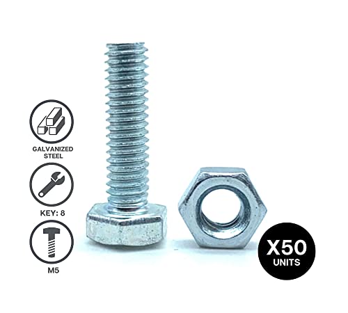 DOJA Barcelona Screws with Nuts, 50 Hexagon Bolts with 50 Nuts, M5 x 40 mm, Galvanised Steel, Bolts and Nuts - Image 2
