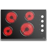 Electric Cooktop 30 Inch Hobsir, 4 Burner Electric Stove Top 6700W, Knob Control Built in Cook top, 30' Electric Stove Top Burner with Glass Protection Metal Frame, Double-ring burner, 220-240v