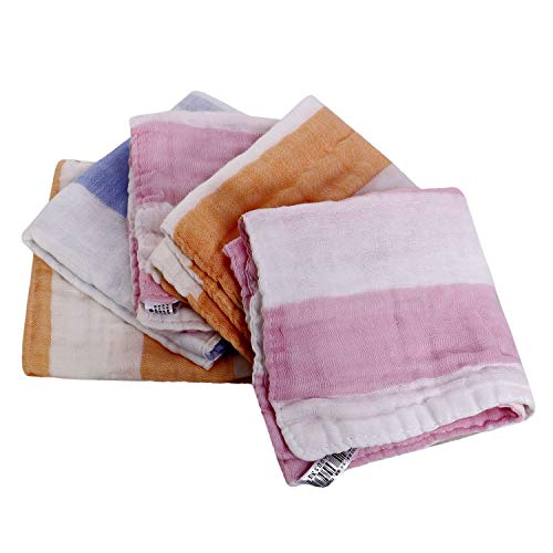 Image of Baby Muslin Washcloth Cotton Baby Wipes Cum Face Towel, 5 Pack 10x10 inches - Stripes
