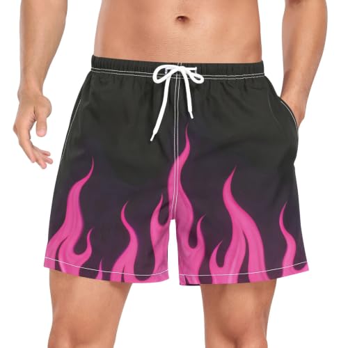 Traje de baño para hombre de secado rápido negro y rosa llama