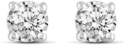 Women Diamond Stud Earrings Set in 925 Sterling Silver 1/10Ctw to 1/4 Ctw (I2-I3) Natural Diamonds(0.10)