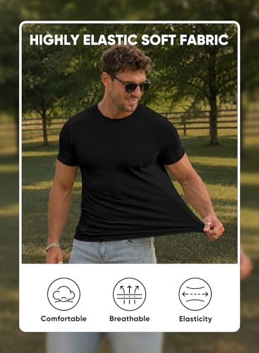 Image of JMIERR Mens Short Sleeve T Shirt Summer Muscle Slim Fitted Crewneck Longline Tees Shirts for Gym Workout