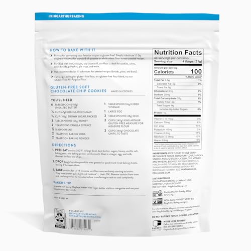 Image of King Arthur Measure for Measure Gluten-Free Flour: All-Purpose 1:1 Substitute for Wheat Flour, Non-GMO, Kosher Certified, 3 lbs Bag for Baking Cookies, Cakes, Muffins