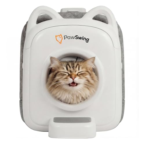 PawSwing Automatic Cat Self Groomer 360° Surround Skin Friendly Grooming Supplies Self Cleaning Brush with Cat Tongue Mimicry and Treat Dispenser Reduce Shedding and Hairballs Smart Comb for All Cats