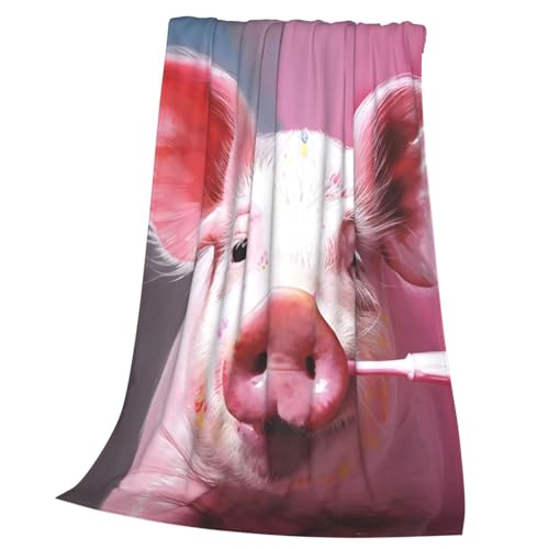 Couverture flanelle cochon rose microfibre légère et plaid de canapé