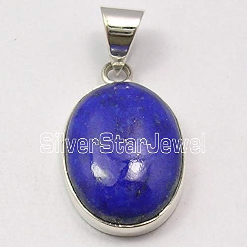 Solid Sterling Silver 13 x 18 mm Cabochon Lapis Lazuli Pendant 2.8 cm