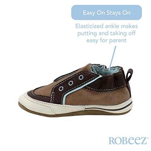 Robeez Baby Boys And Unisex Soft Soles Slip-Resistant Crib Shoes Slippers For Infant And Toddler, Stylish Steve Camel Leather, 12-18 Months #TOP2