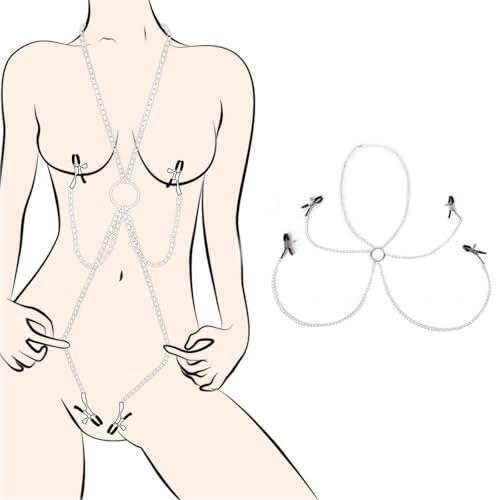 Nipple Clamps with Chain Necklace,Adjustable Nipple Clamps for Men and Women,Breast Clamps Screw Clip, Stainless Steel Non Piercing Nipple Rings Decorative Clip,Fashion Accessories (Silvery)