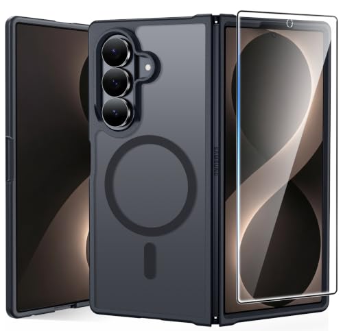 Image of FNTCASE for Samsung Galaxy Z Fold 8 Ultra Case: Galaxy Z Fold 7 Case: [Fit for Magsafe] [Screen Protector] Military Grade Drop Protection, Translucent Matte Magnetic Phone Cover - Black