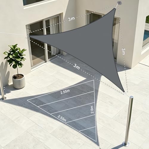 LOVE STORY Sonnensegel Dreieckig 3x3x3m Wasserdicht Segeltuch Sonnenschutz Windschutz PES mit 95% UV-Schutz für Balkon, Garten, Terrasse (Anthrazit)
