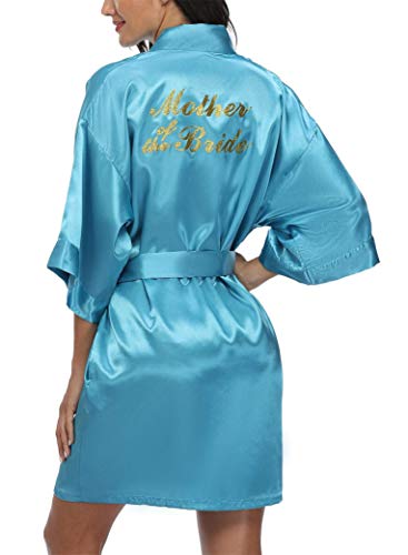 Image of Giova Women Bridal Robe For Bride And Bridesmaid Getting Ready Wedding Party Bathrobe Blue Mother L