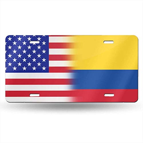 WEIZI Mixed USA Colombia Flag License Plate Personalized Custom Car Front Automotive License Tag 6 Inch X 12 Inch