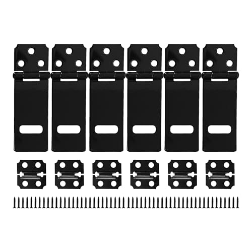 Image of 6PCS 3 Inch Padlock Hasp Latch, Black Iron Door Slide Bolt Lock Security Gate Clasp Hardware with Screws for Home Garden Yard Wooden Fence Cabinet Window Pet Cage