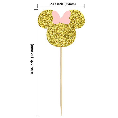 Gyufise 36 Pack Mouse Inspired Cupcake Toppers With Pink Bow Gold Glitter Mouse Cake Decorations For Baby Shower Wedding Kids Birthday Party Cake Decorations Supplies #TOP1