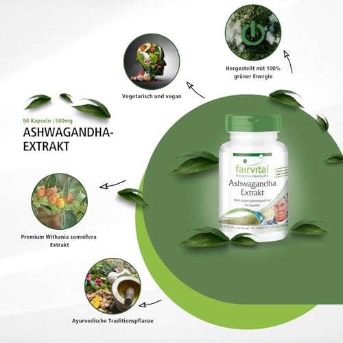 fairvital Ashwagandha kapsule, 180 kapsula (60 x 3), VISOKA DOZA, 1000mg ekstrakta Ashwagandhe 12:1 po dnevnoj dozi, 5% withanolida, VEGAN, Withania Somnifera