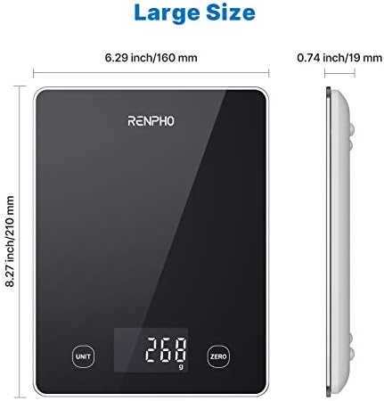 RENPHO Electronic Digital Kitchen Scales with Tare Function, Food Weighing Cooking Scale for Baking and Calorie Counting, Tempered Glass Platform with LCD Display, 5 Units Conversion, 5kg/11lb, White