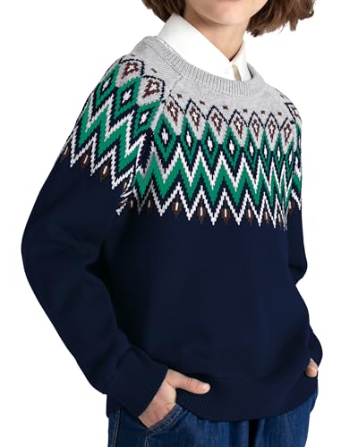 Image of BOBOYOYO Boys Sweaters 100% Cotton Cable Knit Kids Sweater Striped Pullover