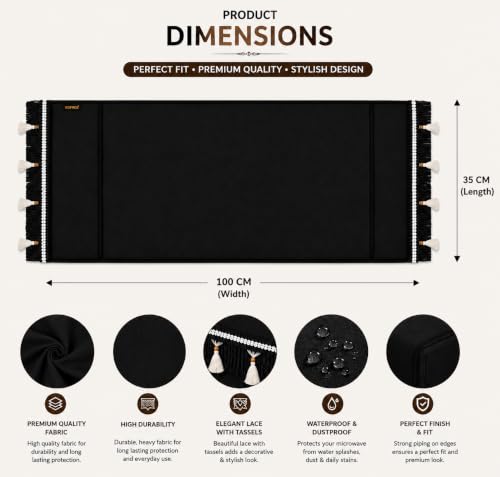 Image of Microwave Oven Cover for Durable, Waterproof and Dustproof Kitchen Protector with 4 Side Storage Pockets for Kitchen Accessories (100 x 35 cm) (Black Lace)