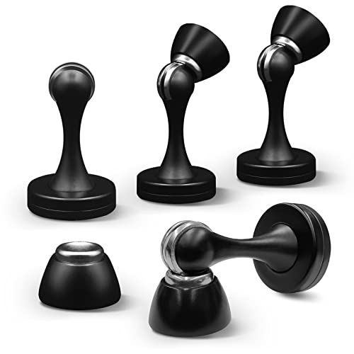 Black Magnetic Door Stoppers, Stainless Steel Wall & Floor Mount, Heavy Duty Modern Magnetic Door Catch Holder, 4 Pack