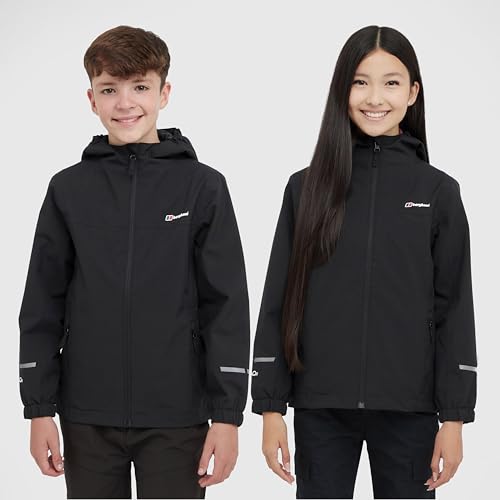 Berghaus Kids' Linton Waterproof Jacket with Hood and 2 Zipped Pockets, Lightweight, Windproof & Breathable Raincoat for Boys & Girls (UK, Age, 13 Years, Regular, Black) - Image 2