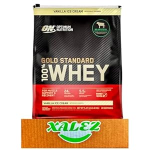 XALEZ (1 Pack) Optimum Nutrition Gold Standard 100% Whey Protein Powder, Vanilla Ice Cream, 5.47 lbs TM Gift Box (Vanilla Ice Cream)