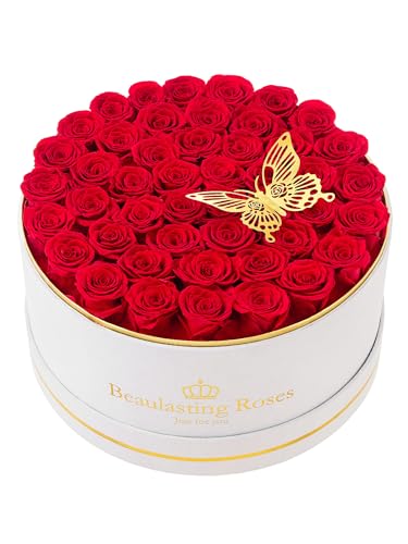 47 Preserved Roses Forever Flowers Real Roses in a Box Mother's Day Birthday Flowers for Her Mom Women Wife Valentine's Day, Red Roses