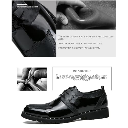 Men's Patent Leather Wingtip Luxury Oxford Shoes Vintage Leather Stitching Chunky Heel Lace-Up Business Work Dress Shoes Suitable for Casual Work Party3