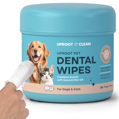Image of Uproot Clean Pet Dental Finger Wipes for Dogs & Cats (50ct.): Easy & Effective Cat and Dog Teeth Cleaning Wipes - Dog Dental Tissues for Plaque, Tartar, & Bad Breath - Safe, Rinse-Free, Disposable