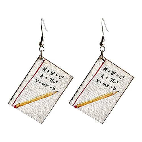 Boucles d'oreilles femme à motif livre rose imprimé pour cadeau enseignant
