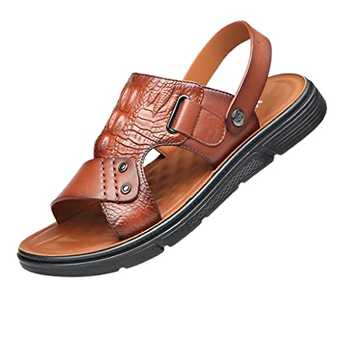 Men's Sandals Slippers Cowhide Genuine Leather Beach Shoes Men's Trend Casual Non-Slip Two Uses Sandals(39)