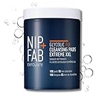 NIP + FAB Glycolic Fix Night Pads Extreme XXL – 5% Glycolic Acid Exfoliating Facial Pads with Salicylic Acid (BHA) & Lactic Acid for Resurfacing, Pore Clearing & Glowing Skin, 100 Pads