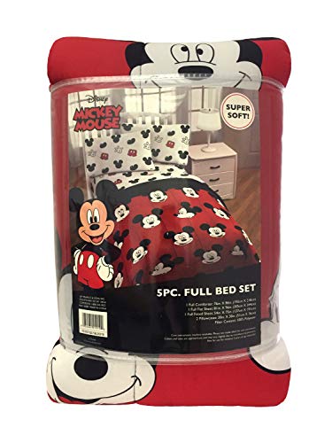 Image of Disney Mickey Mouse Full Size Comforter Set 5 Piece Kids Bedding, Red | Bed in a Bag, Comforter Sheets Pillowcases, Official Product, Soft Microfiber, Machine Washable, Easy Care, Kids Gift