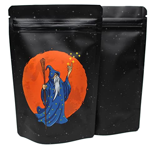 PACKNSTASH 100 Pack Mylar Ziplock Bags 10x15cm (4x6 inch) Space Wizard Resealable Air Proof Stand Up Pouch Food Storage Edible Snack Aluminum Foil Cookie Grove Bag Heat Seal Candy Stash 3.5