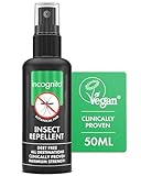 Incognito Insect Repellent Spray, 50ml - Natural DEET Free, Shields from Wide Range of Biting Insects. Clinically Proven Protection from Ticks & Dengue Carrying Mosquitoes, Organic Mosquito Repellent